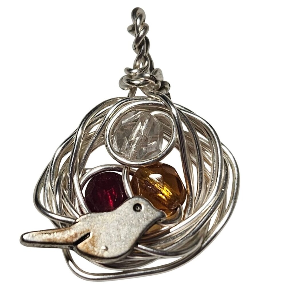 Handcrafted Bird Nest Pendant Silver Wire Colorful Glass Beads DIY Necklace